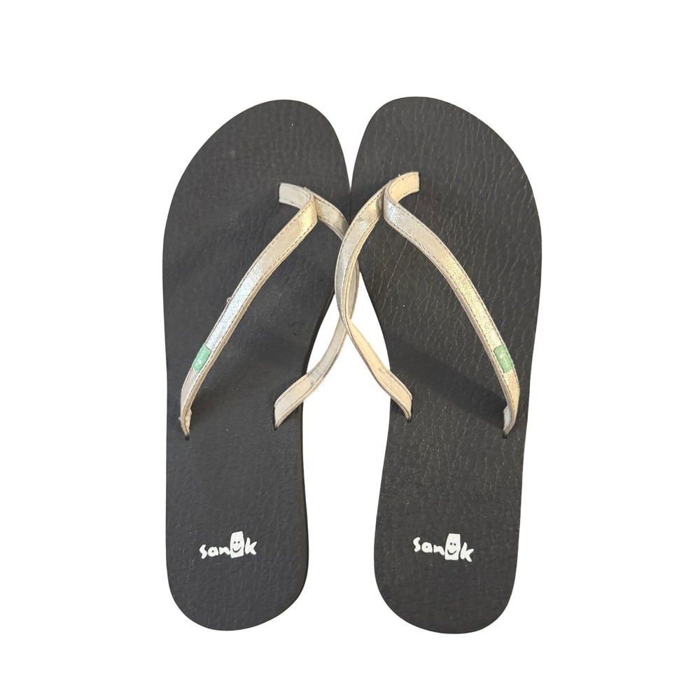 Sanuk Yoga Mat Flip Flops Metallic Gold Thong Sandals Comfort Size‎ 11